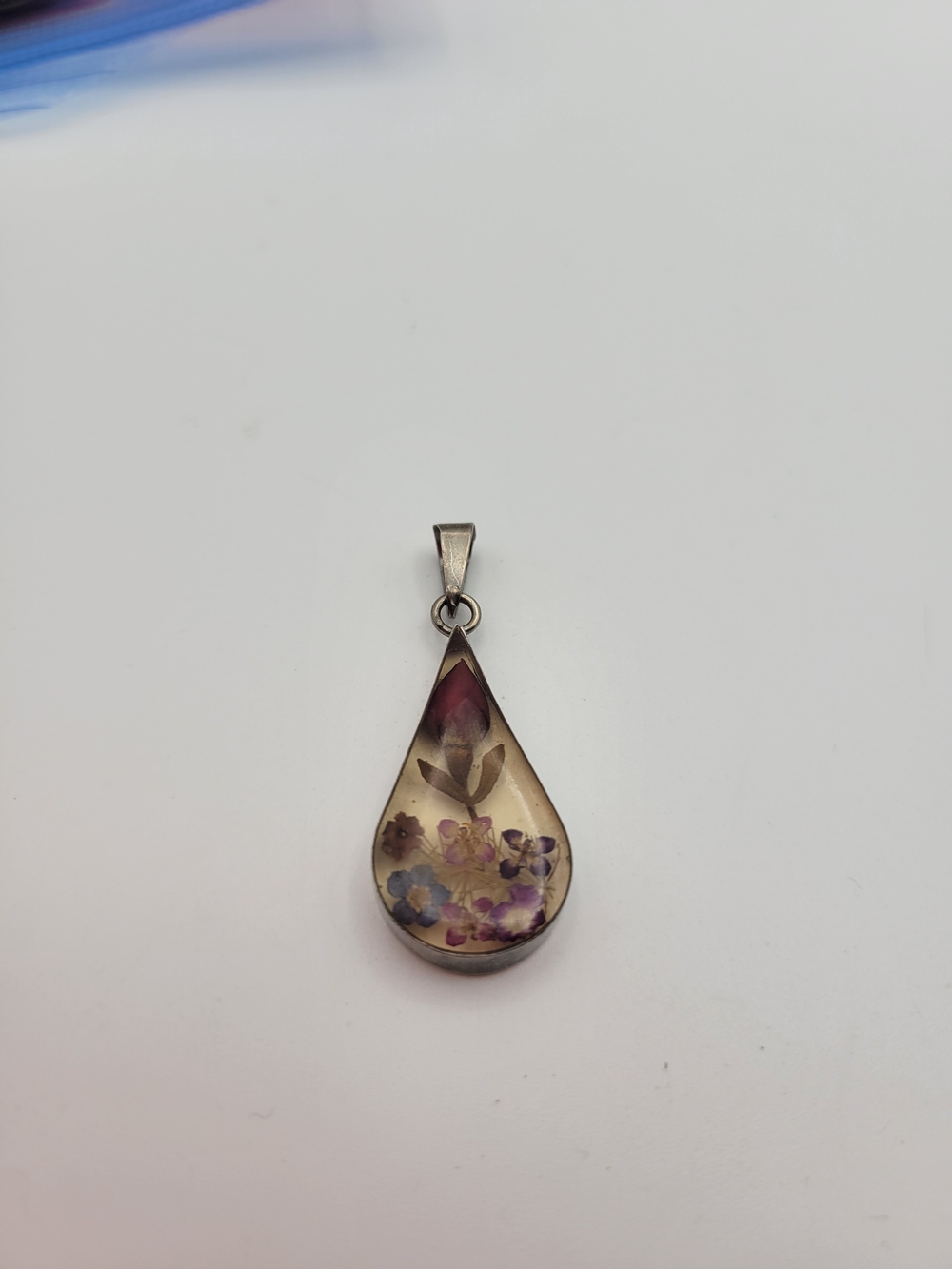 Vintage ATI Sterling Silver 925 Mexico Teardrop Delicate Flower Necklace Pendant